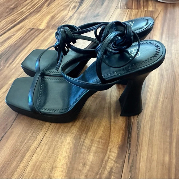 BP Netta Platform Sandal in Black Size: 9.5M wrapped ankle dramatic flare heel - Picture 5 of 8